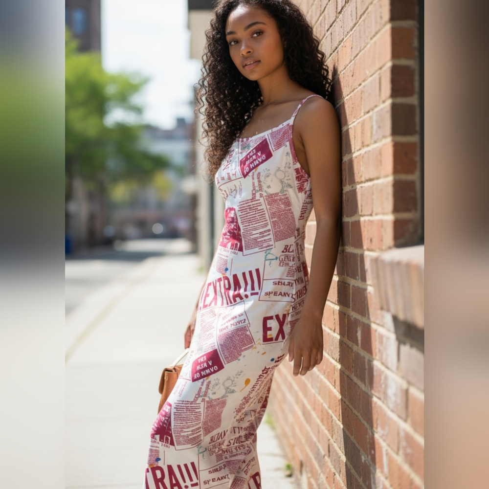 Stylish Pink Newsprint Dress